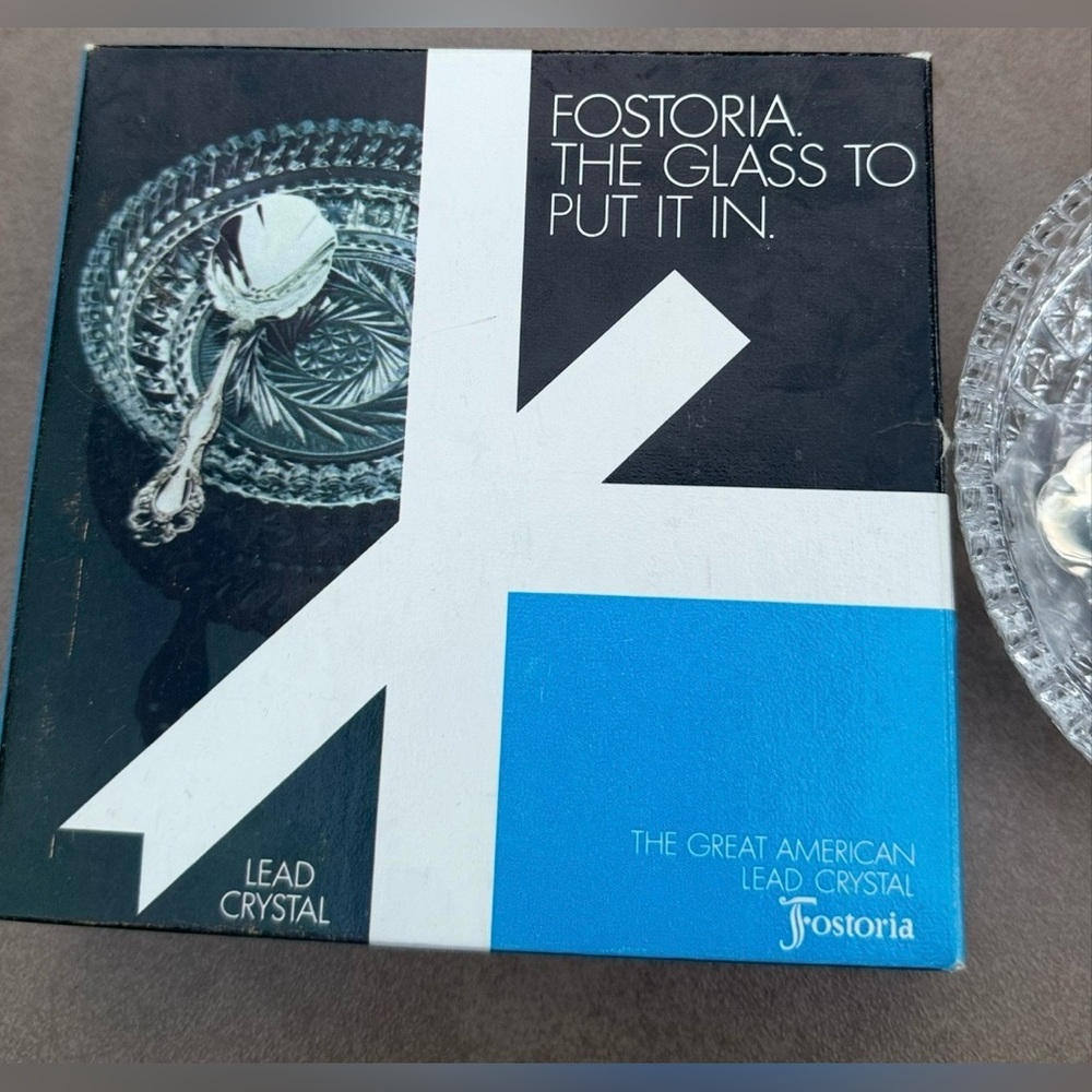 Vintage Fostoria Heritage Lead Chrystal Sauce Bowl & Silverplate Spoon Set-NIB